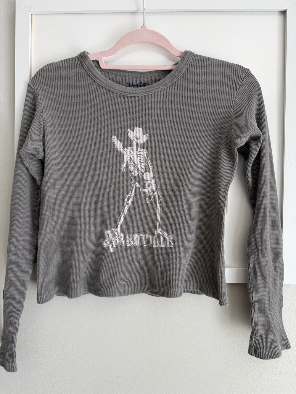 Nashville Skeleton Graphic waffle Long-Sleeve Women’s Crop Top - Gray